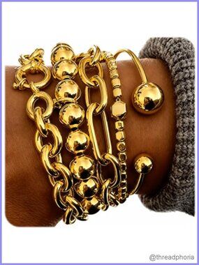 Gold Plated Stackable Bangle Bracelet Set for Women 5PC Chunky
